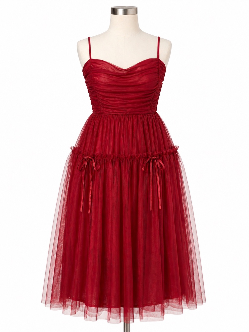 Listicle Red Tulle Size Small Spaghetti Strap Midi Party Holiday Formal Dress